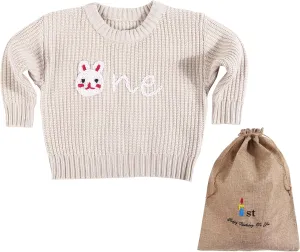 1st First Birthday Outfit Girl Boy One Sweater Embroidery Knit Pullover Fall Winter Clothes with Baby Gift Bag