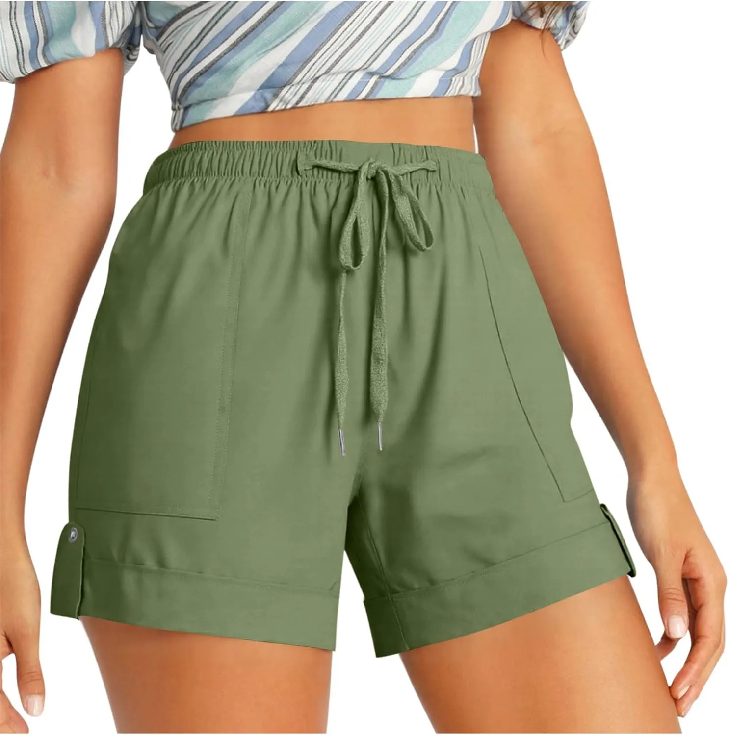 2025 Women's Cargo Shorts Casual Summer Elastic High Waisted Shorts Athletic Hiking Outdoor Outfits with Pockets