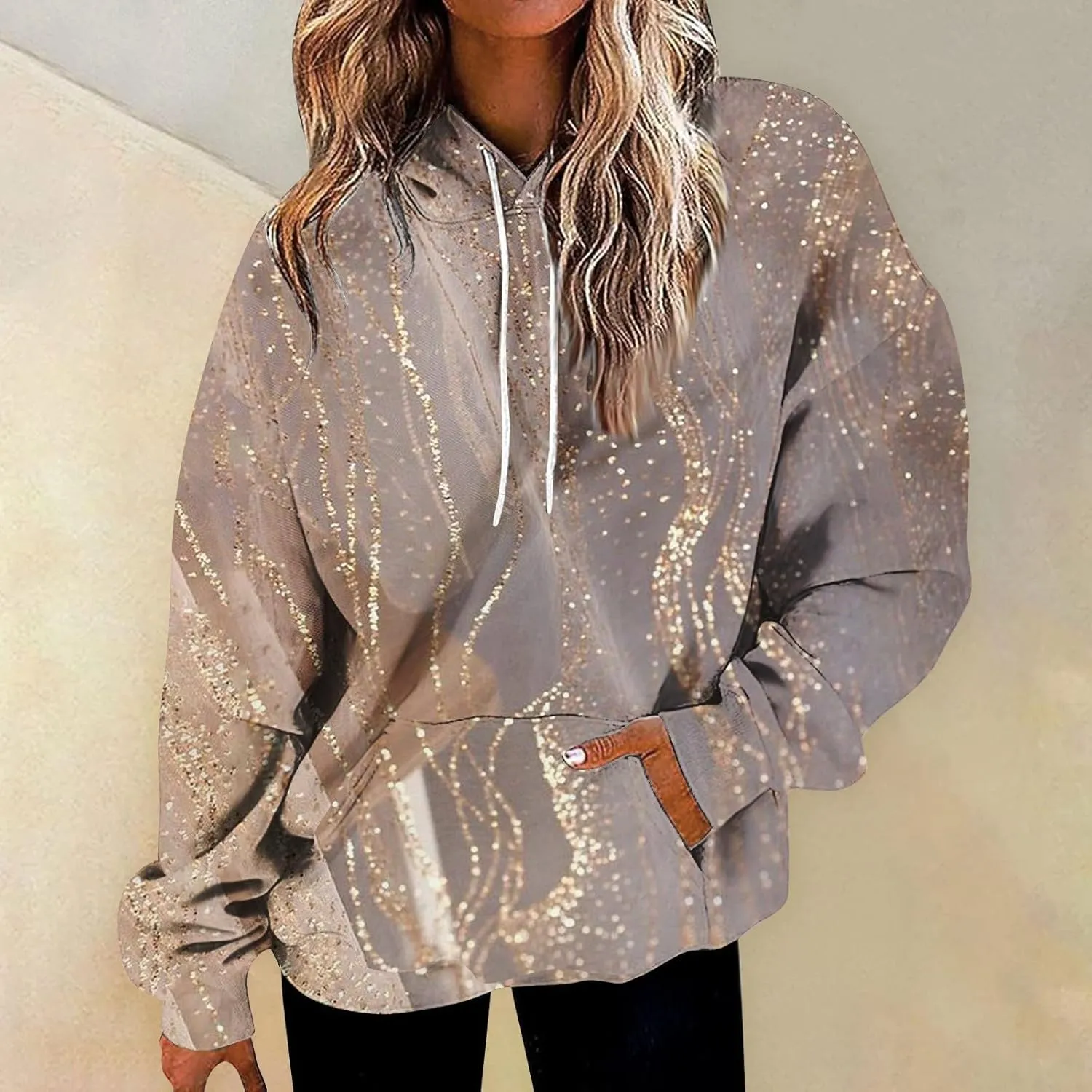 ADHOWBEW Oversized Sweatshirt for Women Fashion Y2k Graphic Drawstring Hoodies Sweaters