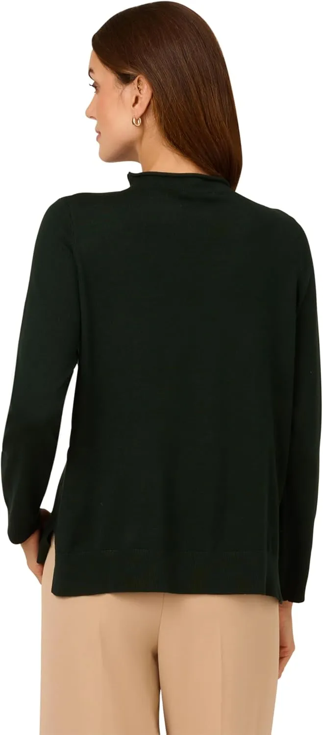 Adrianna Papell Women's Mock Neck Step Hem Sweater