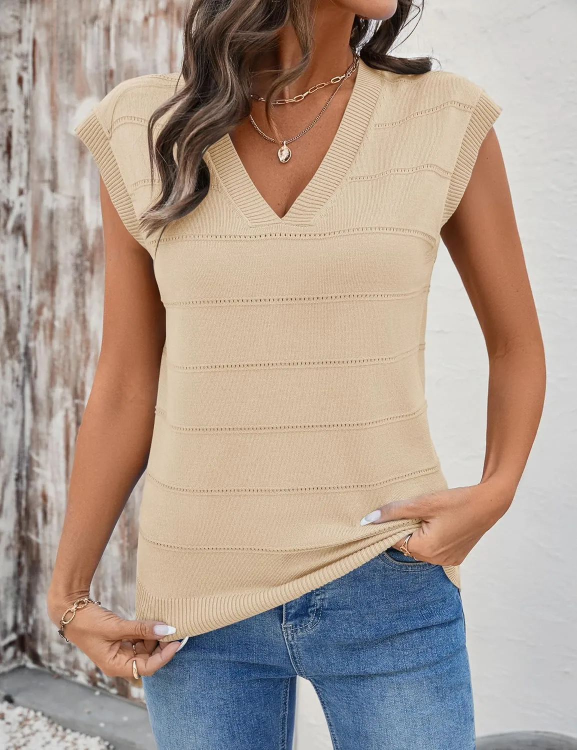 AKEWEI Sweater Vest Women Sleeveless Knitted V Neck Cap Sleeve Pullover Tank Tops 2025 Summer Fall Fashion Causal Trendy