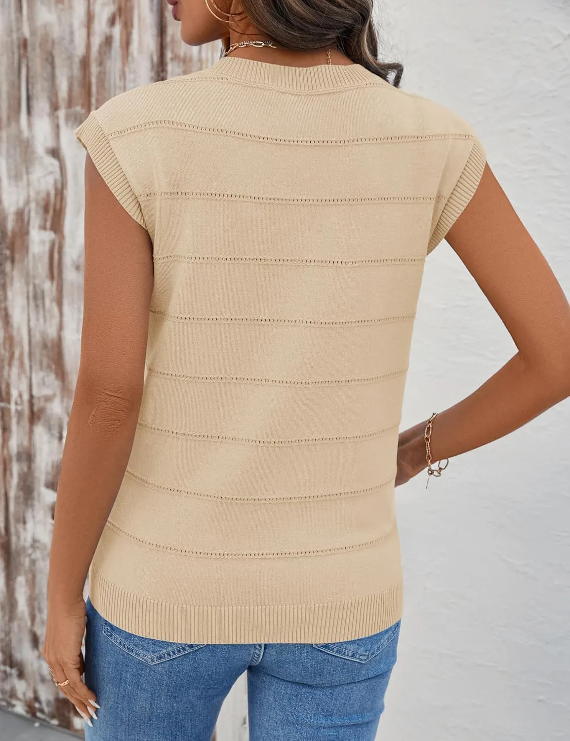 AKEWEI Sweater Vest Women Sleeveless Knitted V Neck Cap Sleeve Pullover Tank Tops 2025 Summer Fall Fashion Causal Trendy