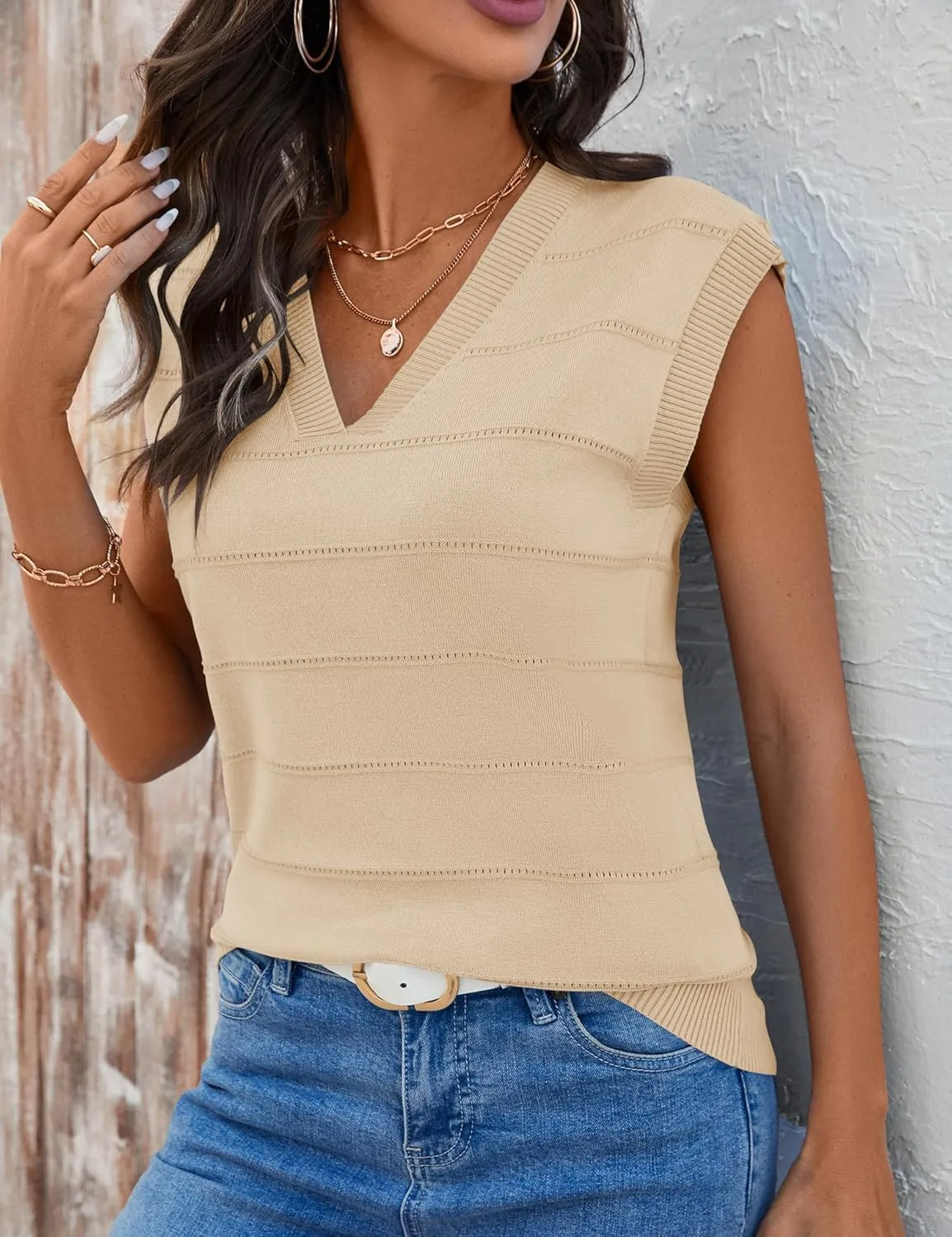 AKEWEI Sweater Vest Women Sleeveless Knitted V Neck Cap Sleeve Pullover Tank Tops 2025 Summer Fall Fashion Causal Trendy