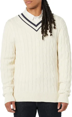 Amazon Essentials Men's Cable Knit V-Neck Sweater