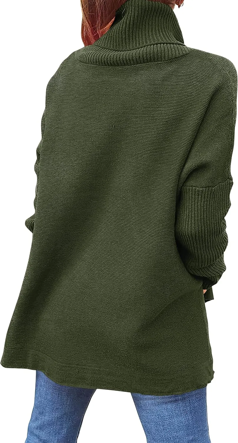 ANRABESS Women's Oversized Turtleneck Batwing Sleeve Spilt Casual Loose Knit Tunic Pullover Sweater Tops 2025 Fall Outfits