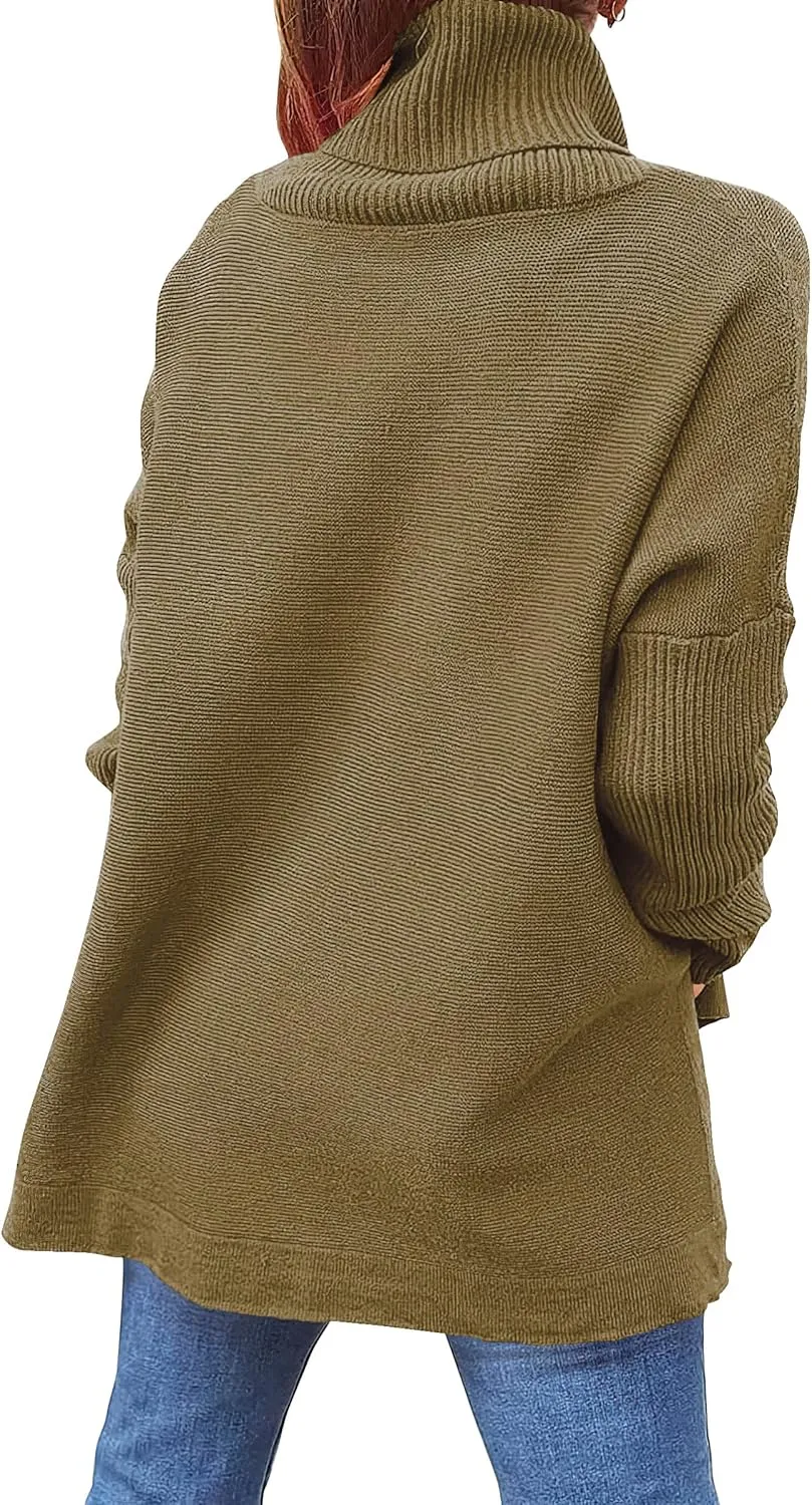 ANRABESS Women's Oversized Turtleneck Batwing Sleeve Spilt Casual Loose Knit Tunic Pullover Sweater Tops 2025 Fall Outfits