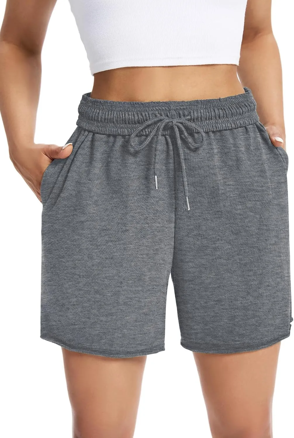Auriviz Womens Sweat Shorts Comfy Cotton Casual Drawstring Shorts Workout Lounge High Waisted Summer Shorts with Pockets