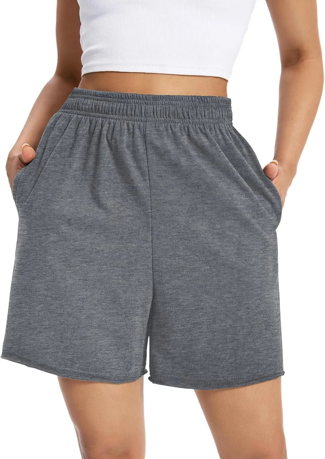 Auriviz Womens Sweat Shorts Comfy Cotton Casual Drawstring Shorts Workout Lounge High Waisted Summer Shorts with Pockets