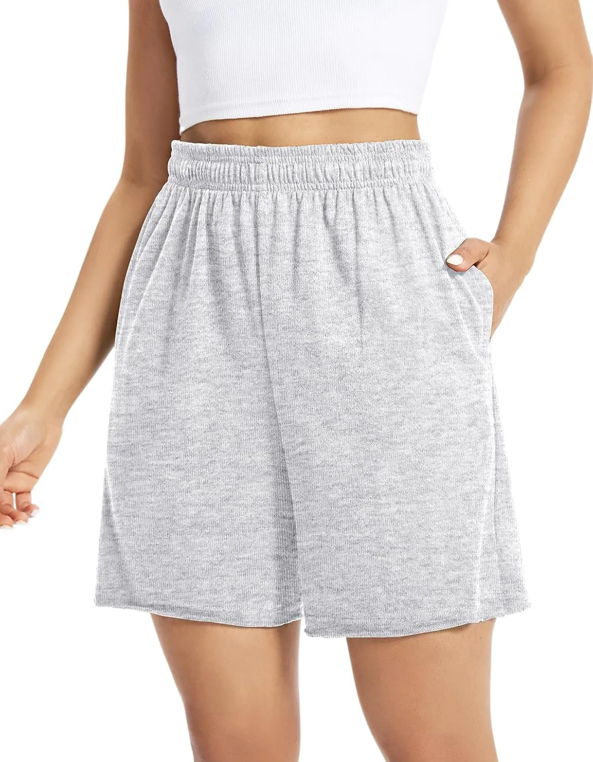 Auriviz Womens Sweat Shorts Comfy Cotton Casual Drawstring Shorts Workout Lounge High Waisted Summer Shorts with Pockets