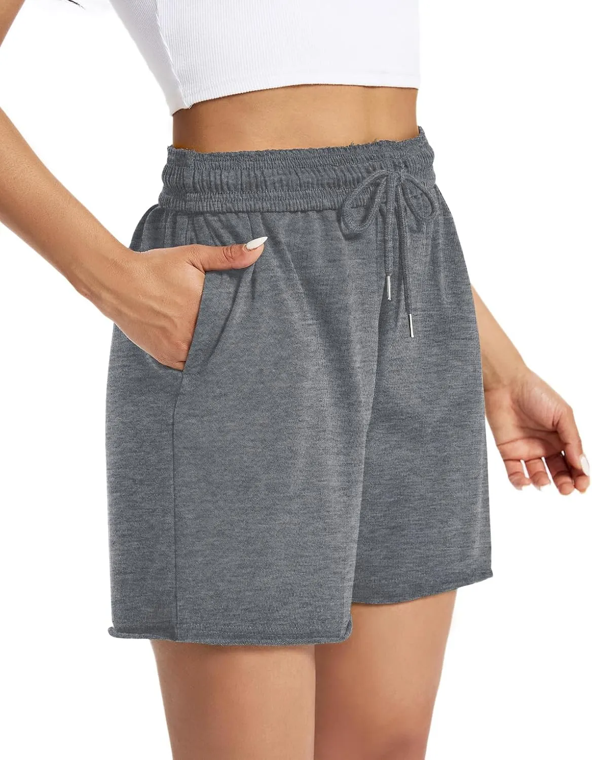 Auriviz Womens Sweat Shorts Comfy Cotton Casual Drawstring Shorts Workout Lounge High Waisted Summer Shorts with Pockets