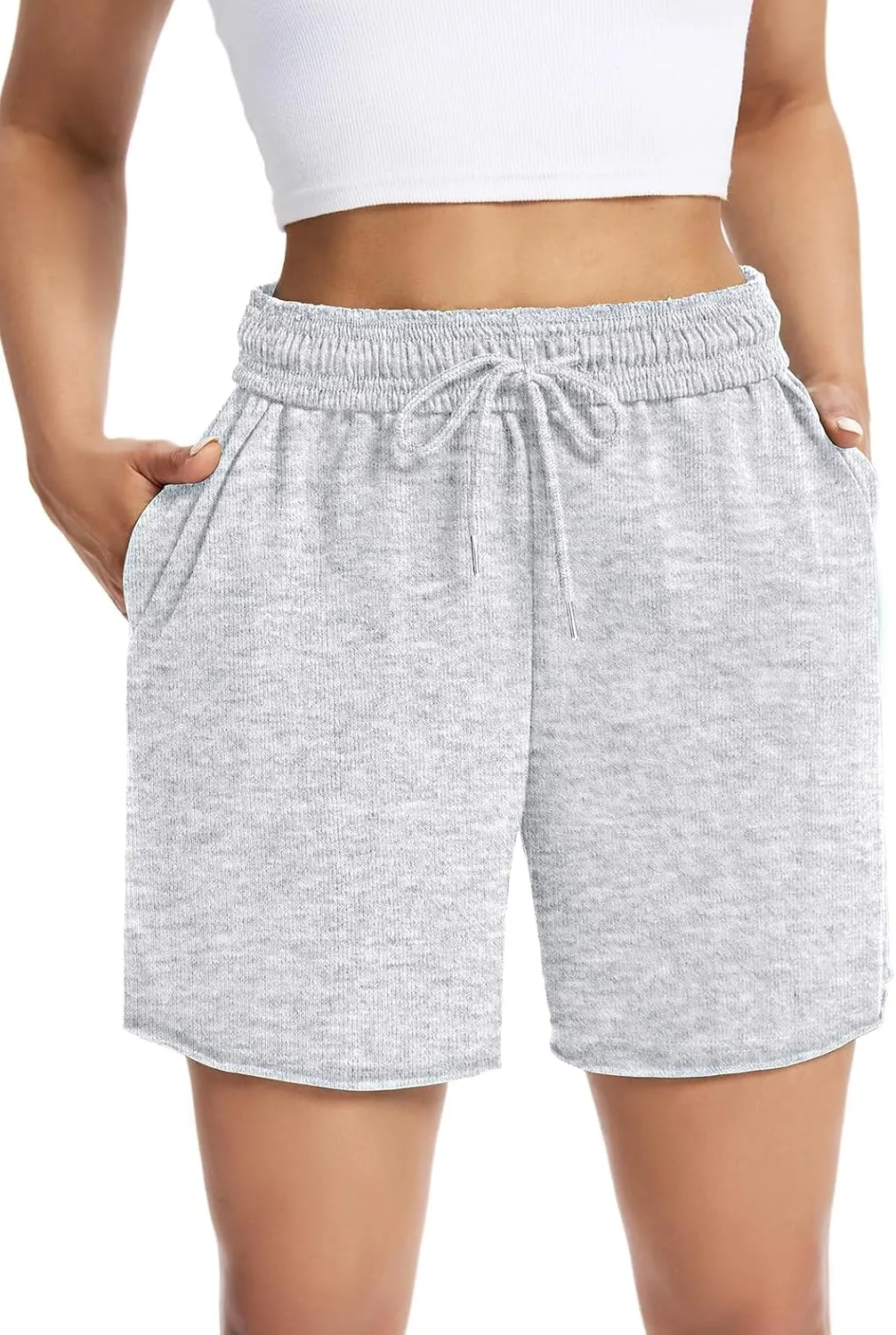 Auriviz Womens Sweat Shorts Comfy Cotton Casual Drawstring Shorts Workout Lounge High Waisted Summer Shorts with Pockets