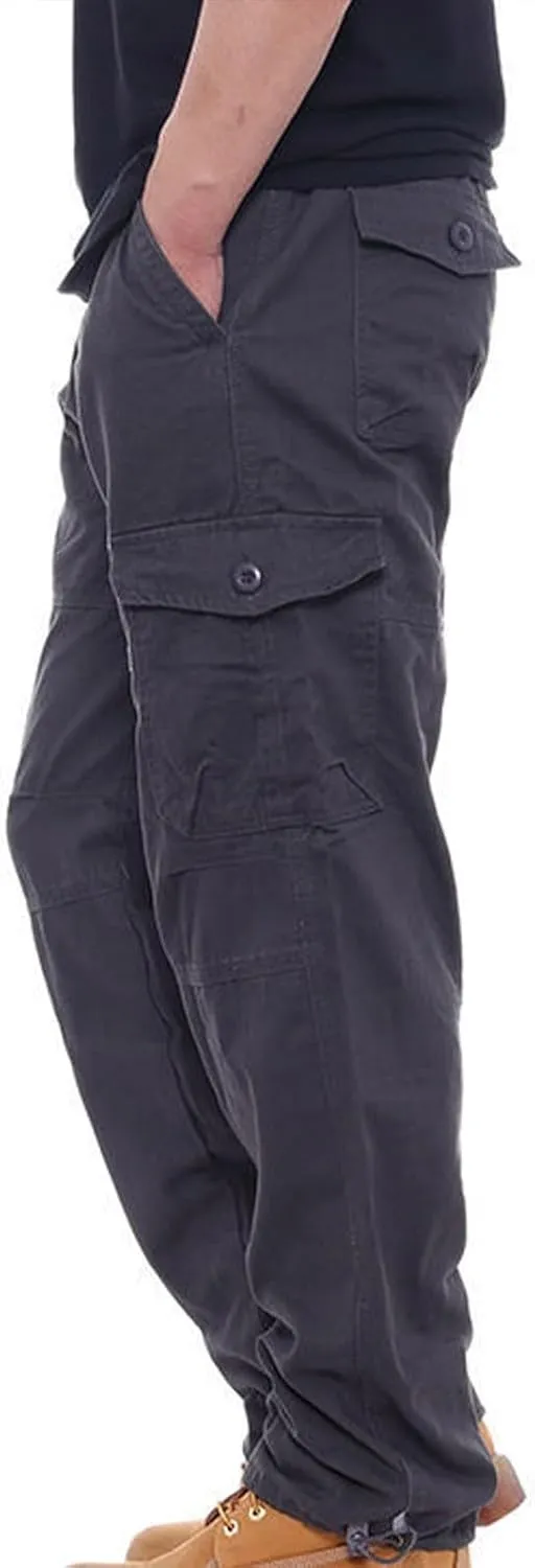 Aymnlox Mens Tactical Cargo Pants Casual Loose Fit Outdoor Sweatpants with Multiple Pockets Pants Straight Leg Workout Pants