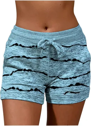Bermuda Shorts for Women Drawstring Elastic High Waist Sport American Flag Star Printed Butt Lifting up Sweatpant