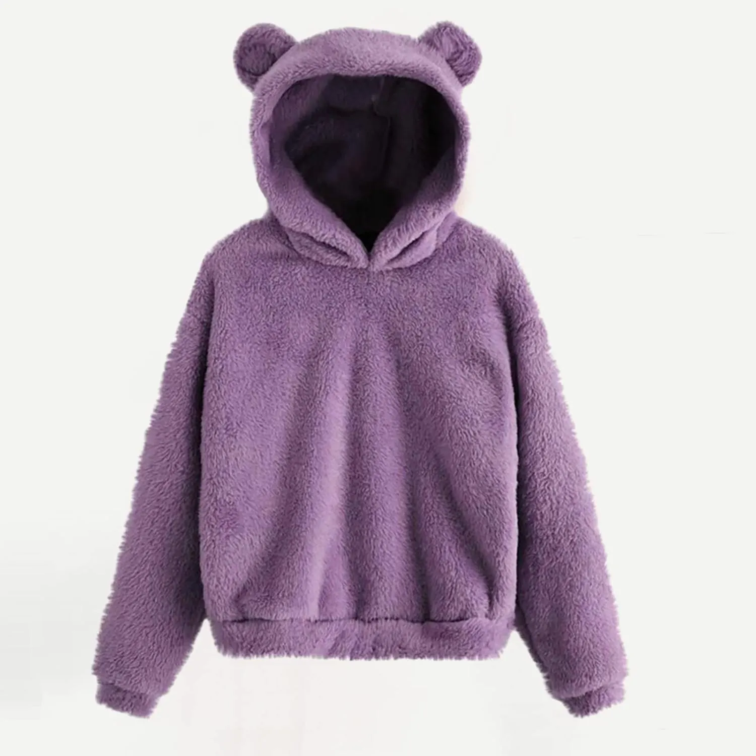 Binmer Oversized Sherpa Jacket for Women Fuzzy Fleece Cute Teddy Bear Print Coat Zip Long Sleeve Hooded Outwear with Pocket