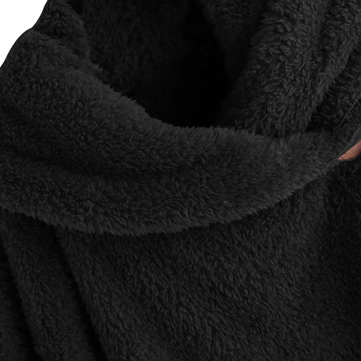 Binmer Oversized Sherpa Jacket for Women Fuzzy Fleece Cute Teddy Bear Print Coat Zip Long Sleeve Hooded Outwear with Pocket