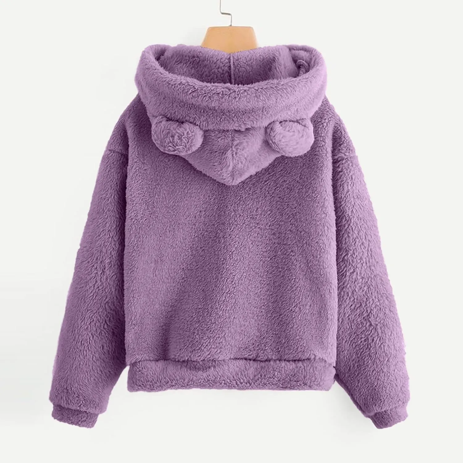 Binmer Oversized Sherpa Jacket for Women Fuzzy Fleece Cute Teddy Bear Print Coat Zip Long Sleeve Hooded Outwear with Pocket