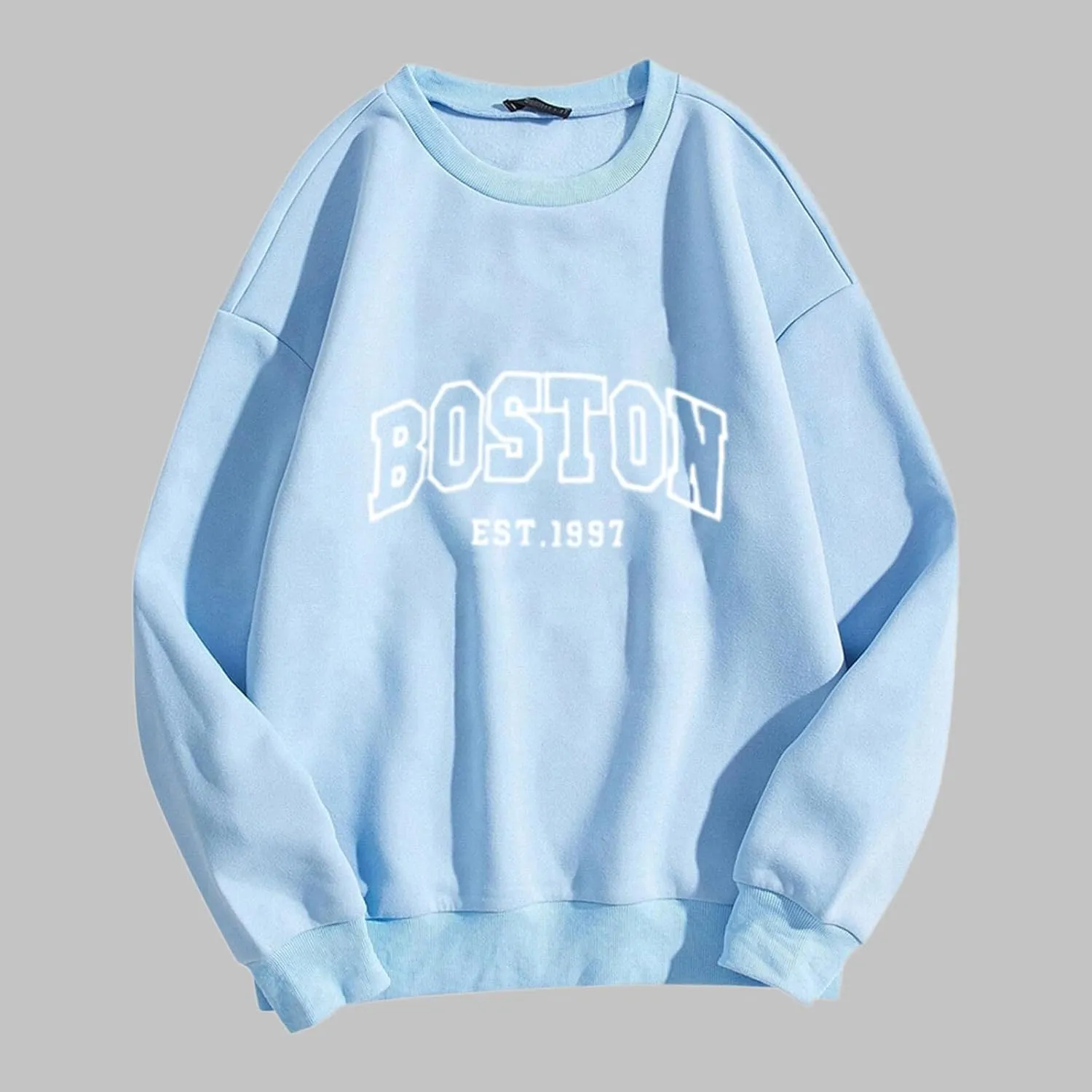 Boston Sweatshirts Women Round Neck Letter Graphic Cute Pullover Oversized Casual Hoodie Teen Girls Spring Y2K Clothes