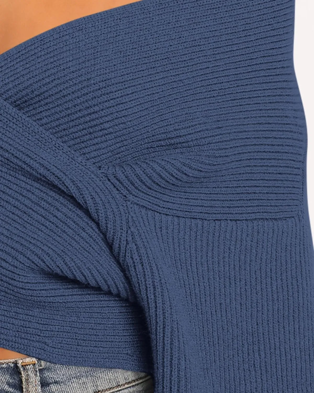 BTFBM Women Casual V Neck Long Sleeve Sweaters Cross Wrap Front Off Shoulder Asymmetric Hem Knitted Crop Solid Pullover