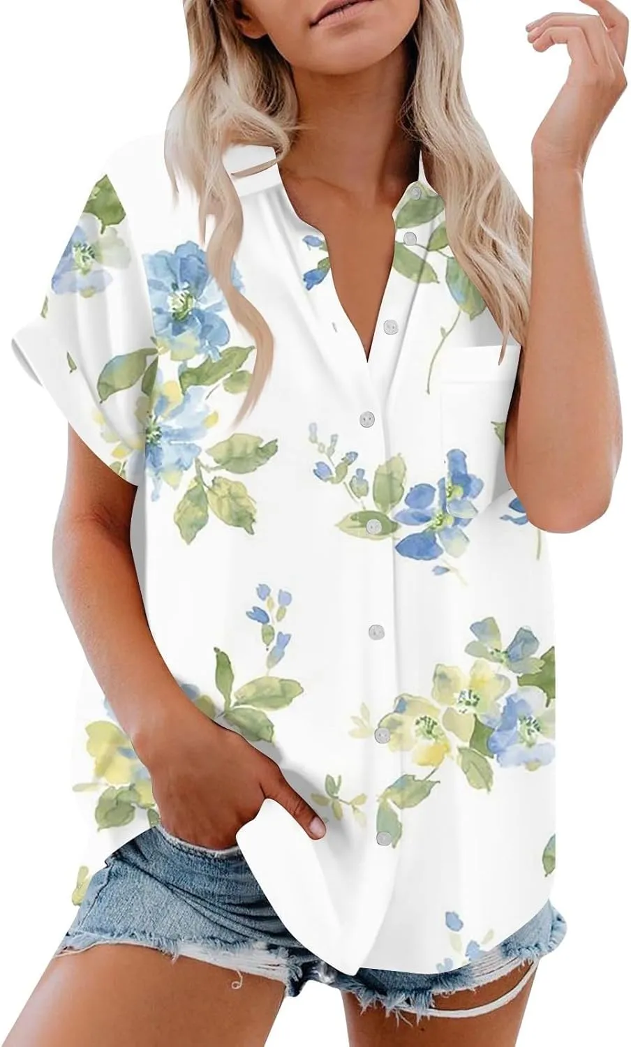 Button Down Shirts Linen Tops for Women Solid Color Shirt Long Sleeve Button Down Loose Fit Vacation Beach