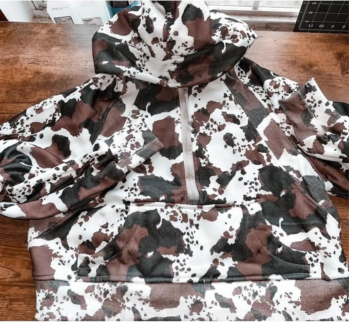 Camo Hoodie Y2k Quarter Zip Pullover Sweater Women Oversized Cute Hoodie Colorful Patchwork Cow Print Hoodies