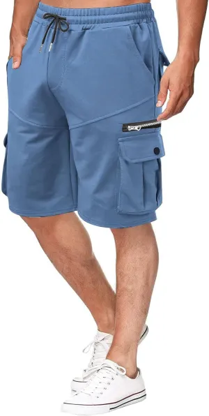 Cargo Shorts for Men Loose Fit Elastic Waist Drawstring Casual Work Shorts with Multi Pockets Twill Outdoor Hiking Shorts