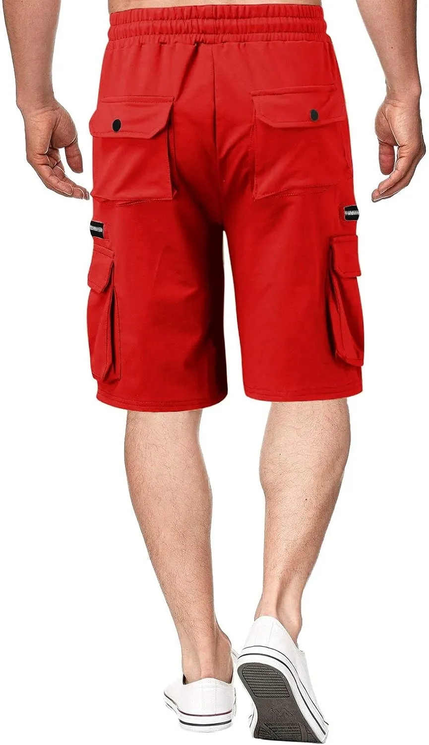 Cargo Shorts for Men Loose Fit Elastic Waist Drawstring Casual Work Shorts with Multi Pockets Twill Outdoor Hiking Shorts