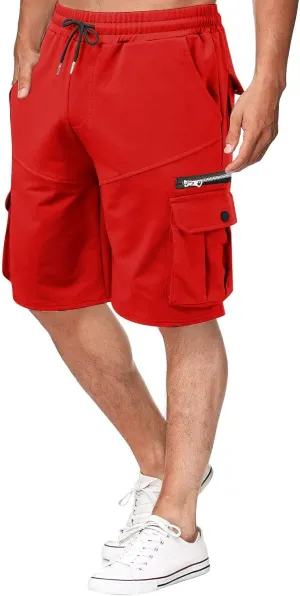 Cargo Shorts for Men Loose Fit Elastic Waist Drawstring Casual Work Shorts with Multi Pockets Twill Outdoor Hiking Shorts