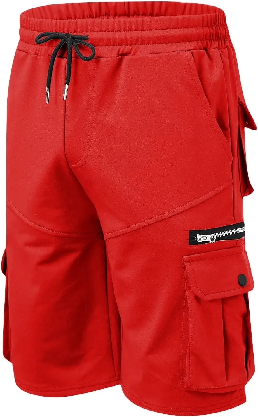 Cargo Shorts for Men Loose Fit Elastic Waist Drawstring Casual Work Shorts with Multi Pockets Twill Outdoor Hiking Shorts