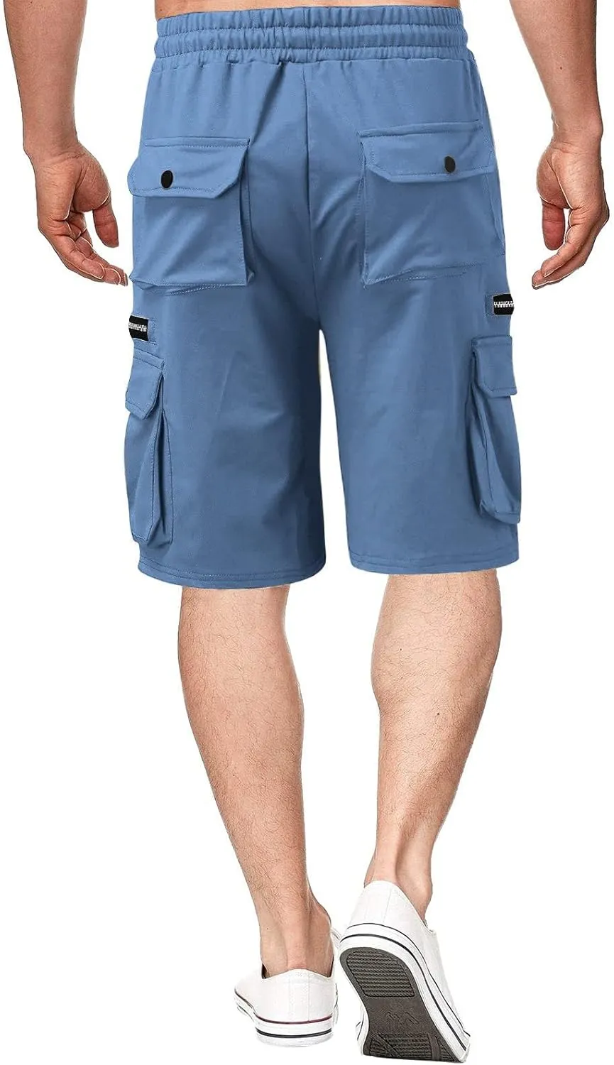 Cargo Shorts for Men Loose Fit Elastic Waist Drawstring Casual Work Shorts with Multi Pockets Twill Outdoor Hiking Shorts