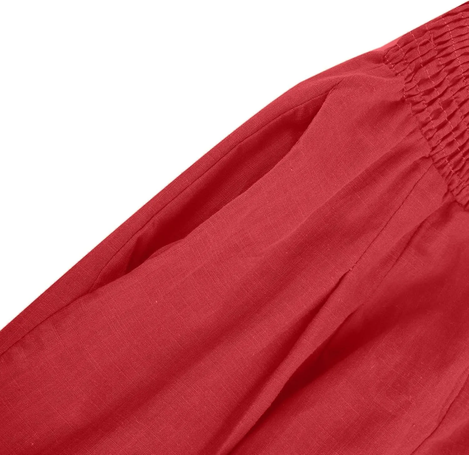 Casual Linen Wide Leg Pants for Women Smocked High Waisted Palazzo Pant Loose Baggy Elastic Waist Trousers