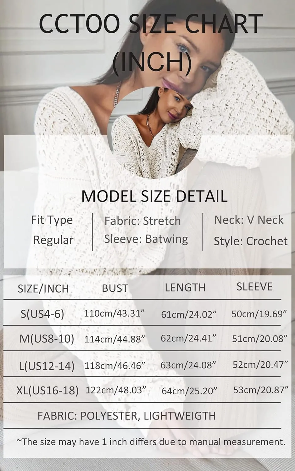 CCTOO Women's Sweaters Casual Oversized V Neck Off Shoulder Sexy Crochet Sweater Batwing Sleeve Pullover Loose Tops