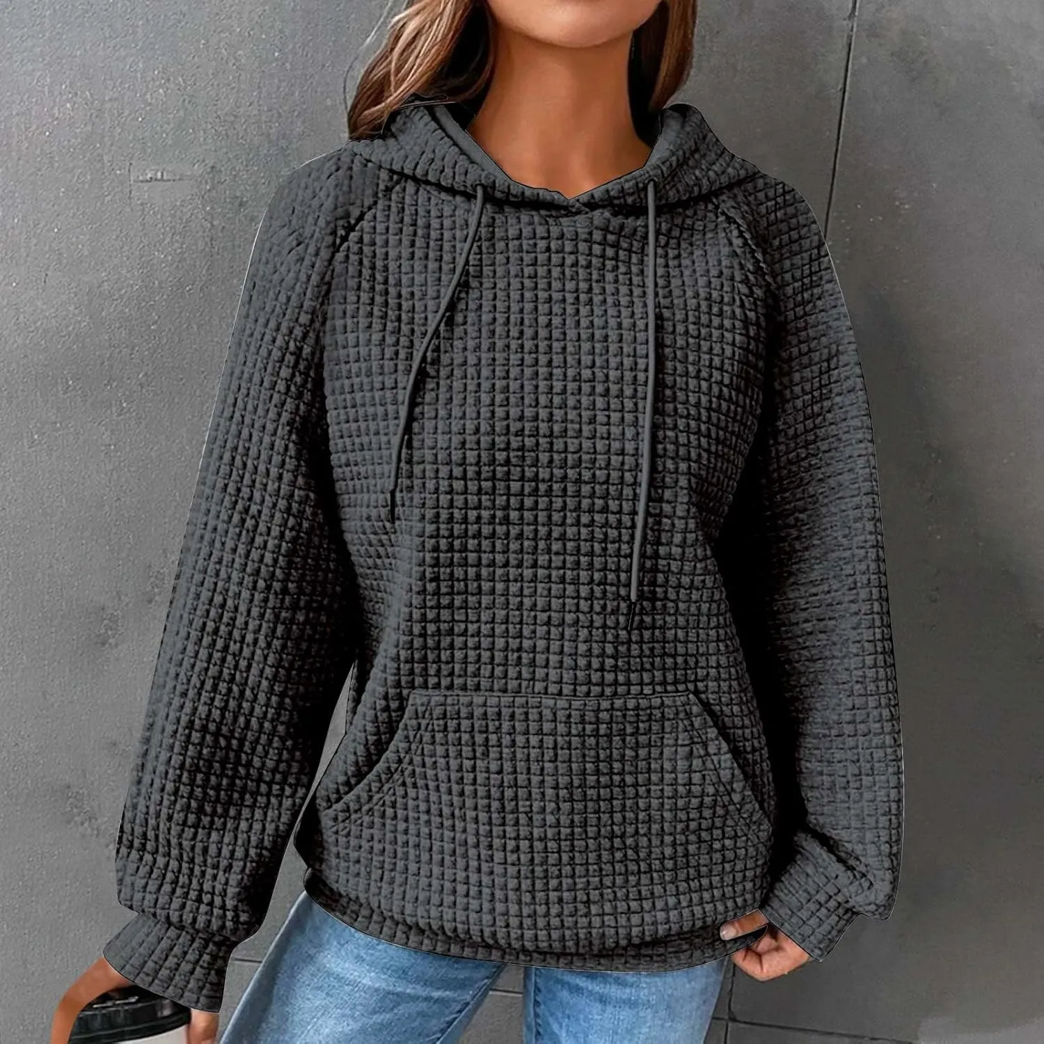 Ceboyel Womens Lightweight Sweatshirts Hoodies Waffle Knit Tops Long Sleeve Pullover Sweater Cute Teen Girls Clothes 2023