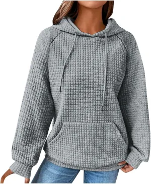 Ceboyel Womens Lightweight Sweatshirts Hoodies Waffle Knit Tops Long Sleeve Pullover Sweater Cute Teen Girls Clothes 2023
