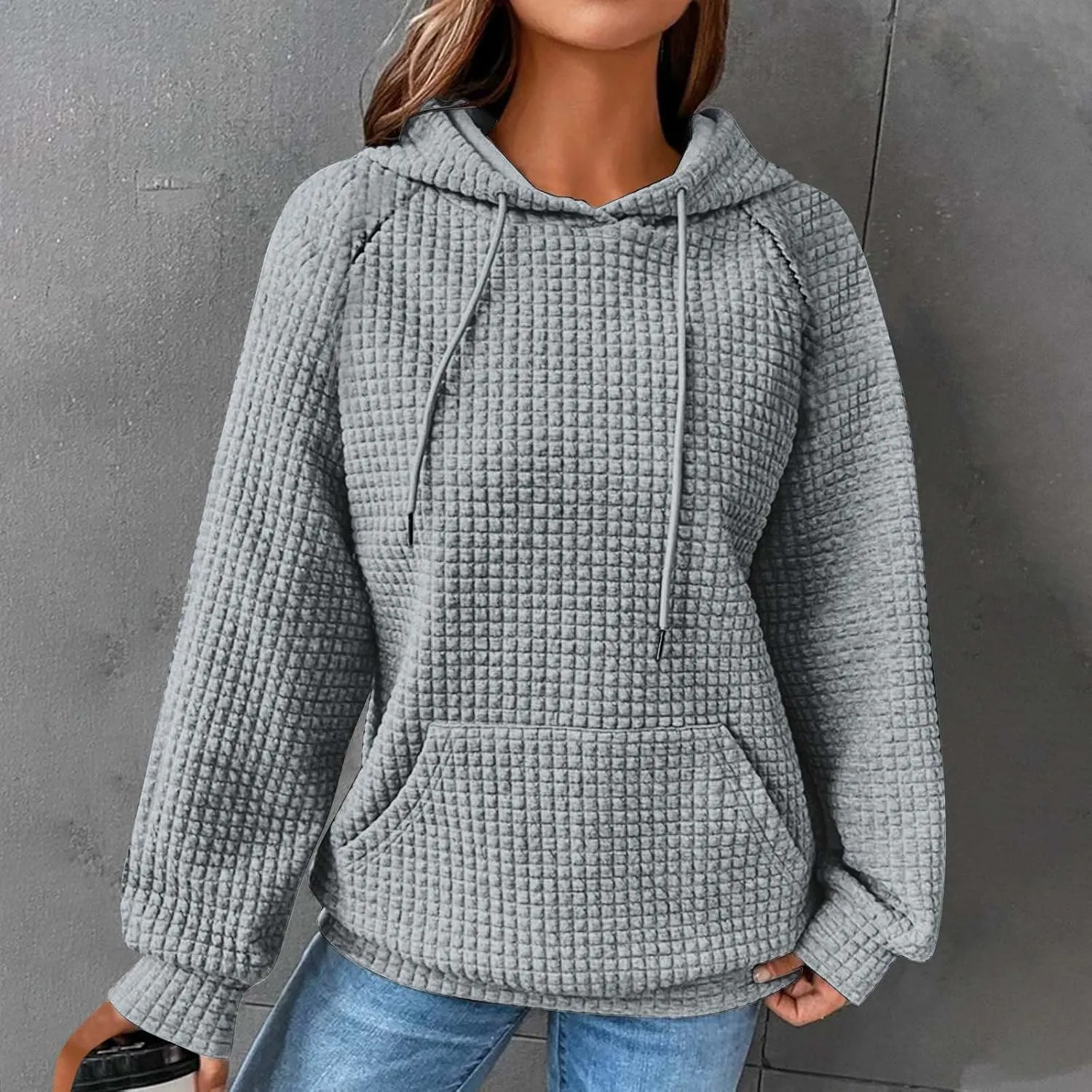 Ceboyel Womens Lightweight Sweatshirts Hoodies Waffle Knit Tops Long Sleeve Pullover Sweater Cute Teen Girls Clothes 2023
