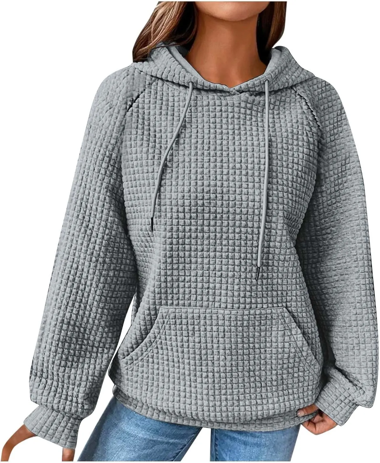 Ceboyel Womens Lightweight Sweatshirts Hoodies Waffle Knit Tops Long Sleeve Pullover Sweater Cute Teen Girls Clothes 2023