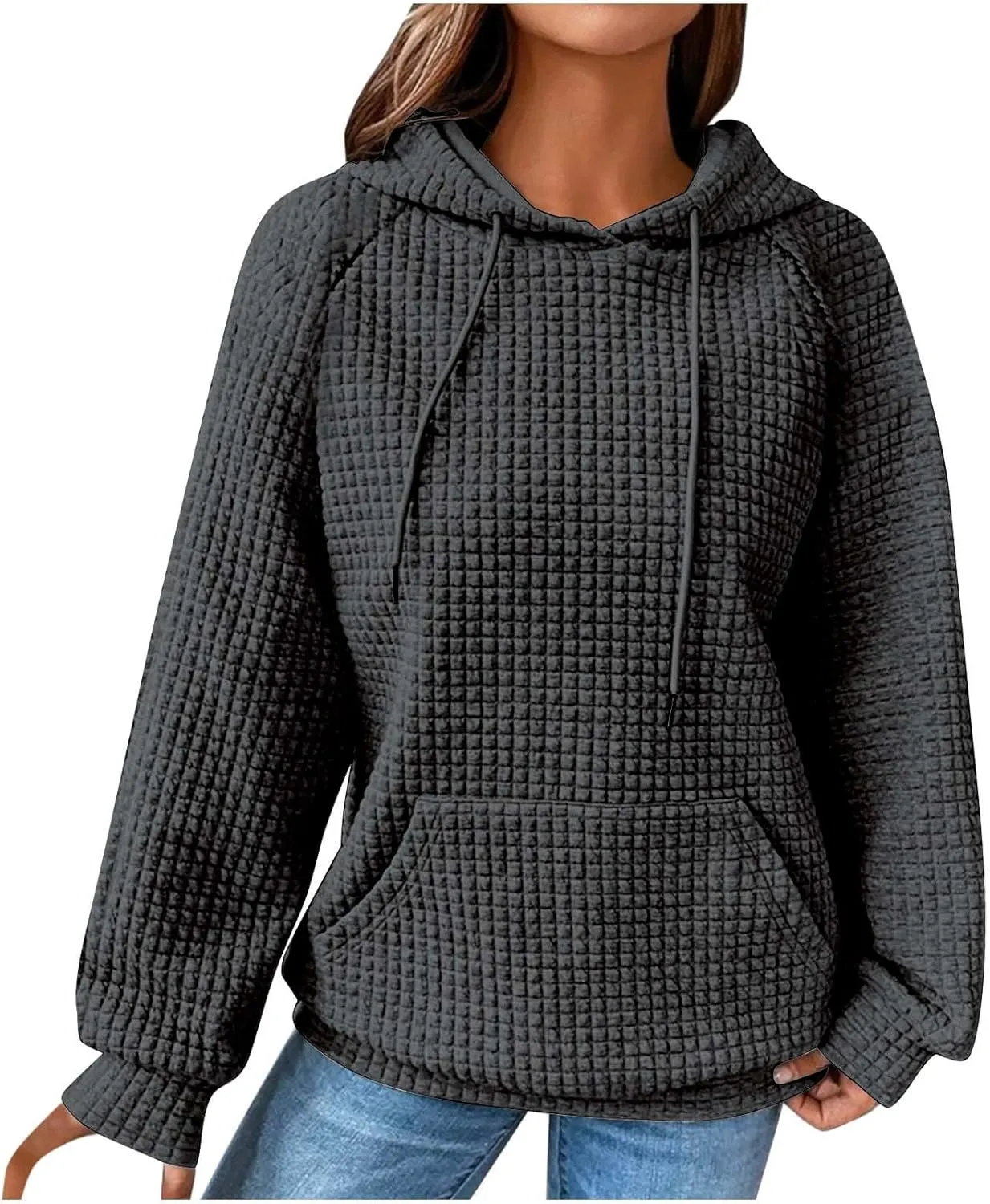 Ceboyel Womens Lightweight Sweatshirts Hoodies Waffle Knit Tops Long Sleeve Pullover Sweater Cute Teen Girls Clothes 2023