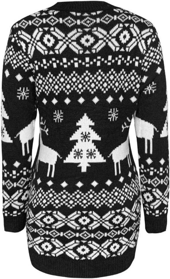 Christmas Knitted Dress for Women Elegant Winter Round Neck Long Sleeve Sweater Dress Knitwear Pullover Dress