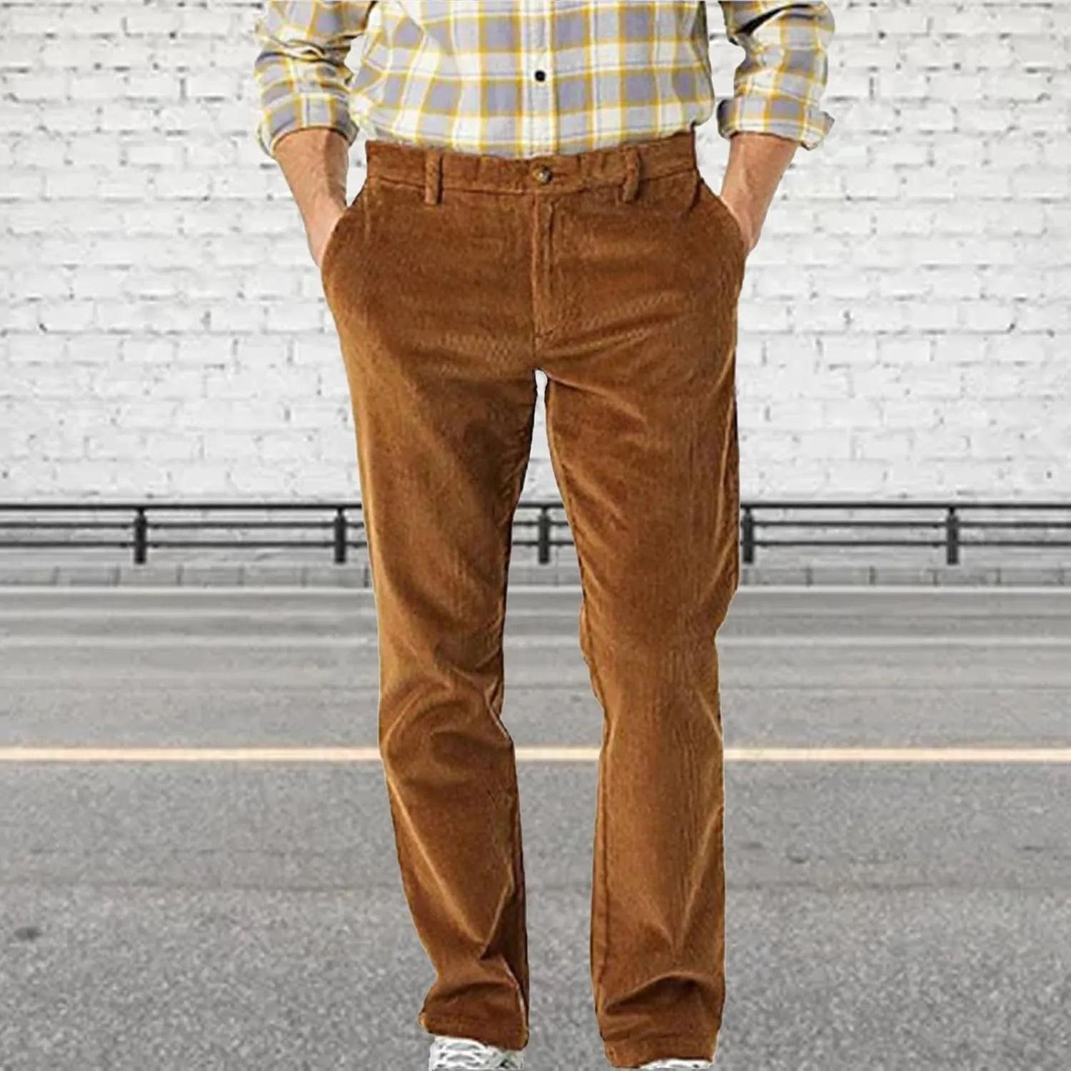 Corduroy Business Pants for Men Slim Fit Stretchy Button Down Straight-Leg Stylish Pant Casual Workout Dress Trousers