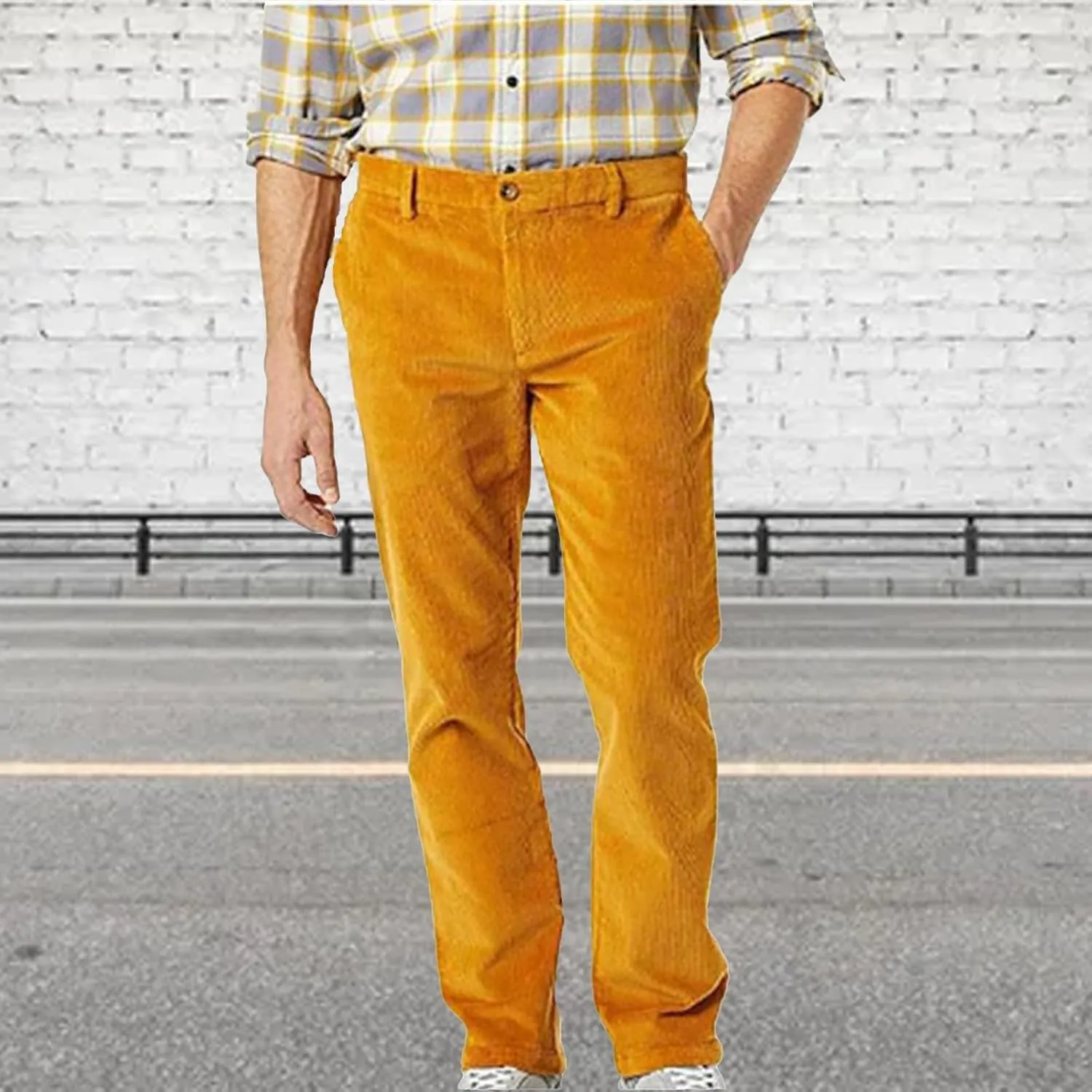 Corduroy Business Pants for Men Slim Fit Stretchy Button Down Straight-Leg Stylish Pant Casual Workout Dress Trousers