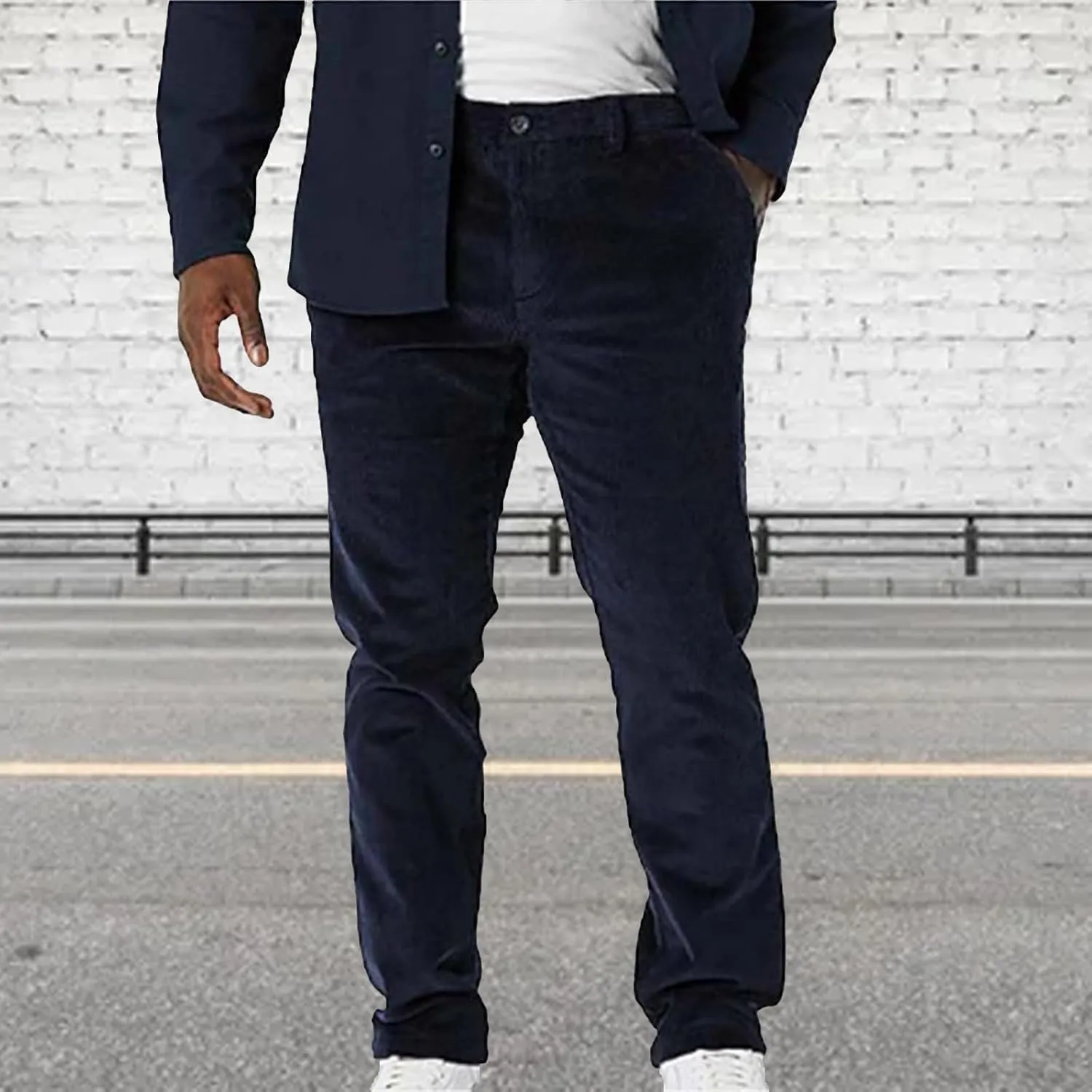 Corduroy Business Pants for Men Slim Fit Stretchy Button Down Straight-Leg Stylish Pant Casual Workout Dress Trousers