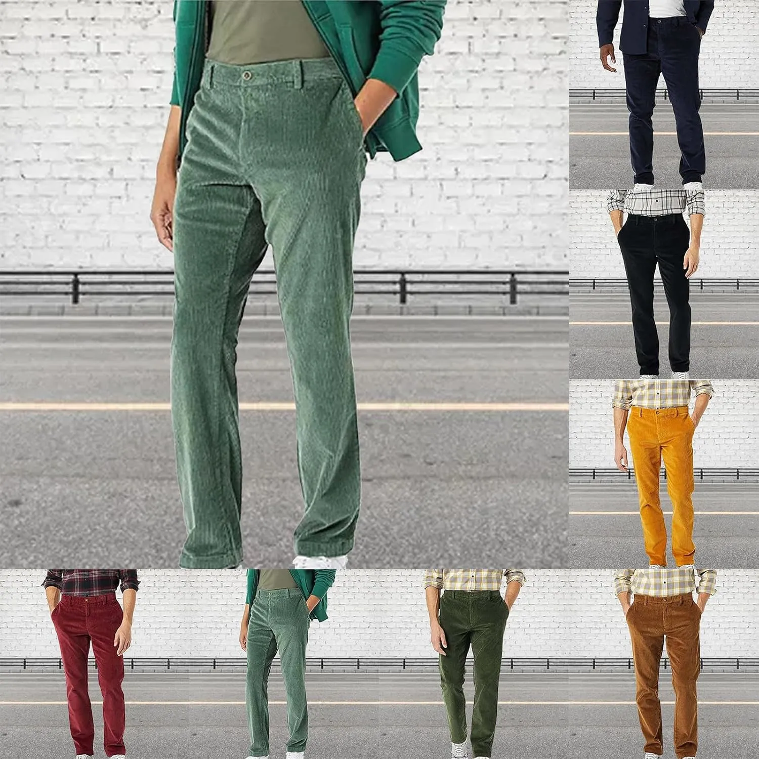 Corduroy Business Pants for Men Slim Fit Stretchy Button Down Straight-Leg Stylish Pant Casual Workout Dress Trousers
