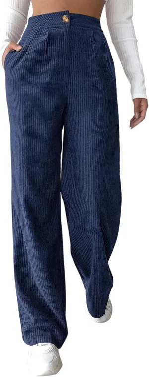 Corduroy Pants for Women Vintage Elastic High Waist Straight Wide Leg Pants Fall Winter Casual Work Trouser Trendy 2024