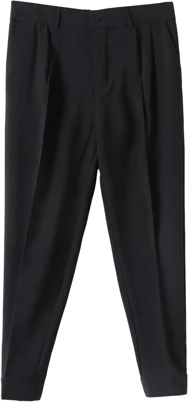 CRNTCEM Straight Anckle Pants for Men Flat-Front Casual Formal Dress Pants 2023 Spring Fall Business Work Cropped Trousers