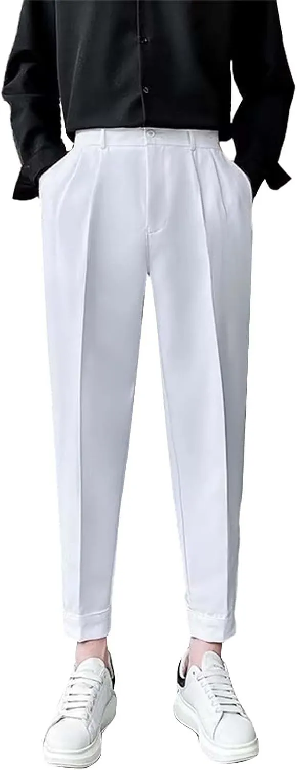 CRNTCEM Straight Anckle Pants for Men Flat-Front Casual Formal Dress Pants 2023 Spring Fall Business Work Cropped Trousers