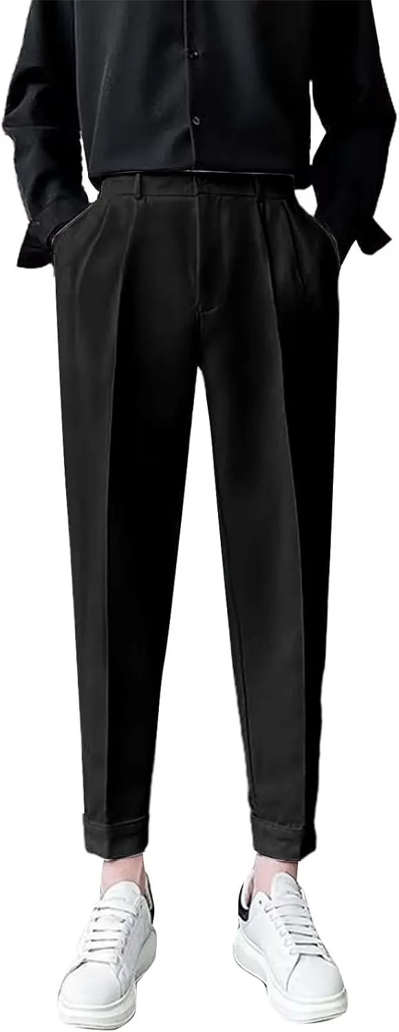 CRNTCEM Straight Anckle Pants for Men Flat-Front Casual Formal Dress Pants 2023 Spring Fall Business Work Cropped Trousers