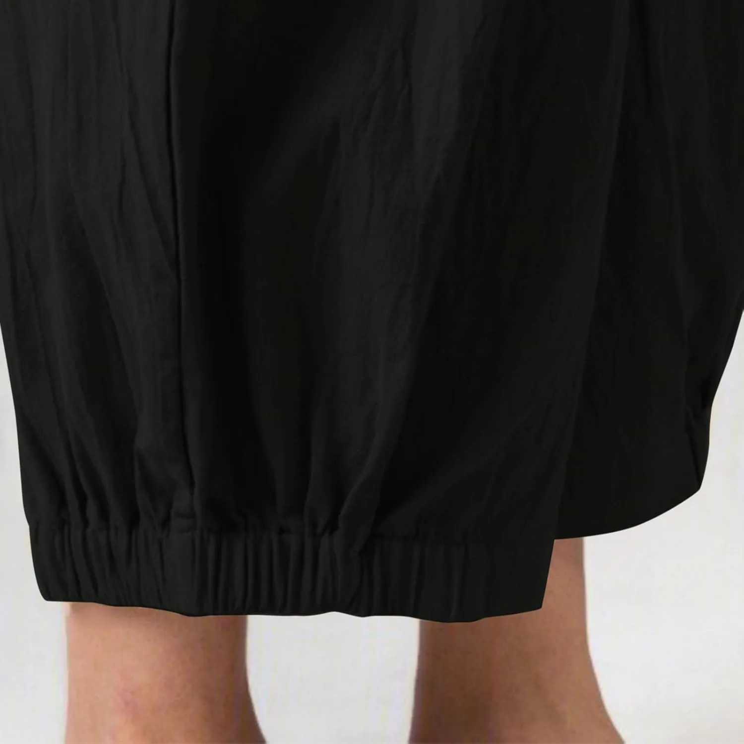 Cropped Linen Pants for Women Casual Loose Fit Elastic Waist Wide Led Summer Pants Straight Leg Lounge Trousers