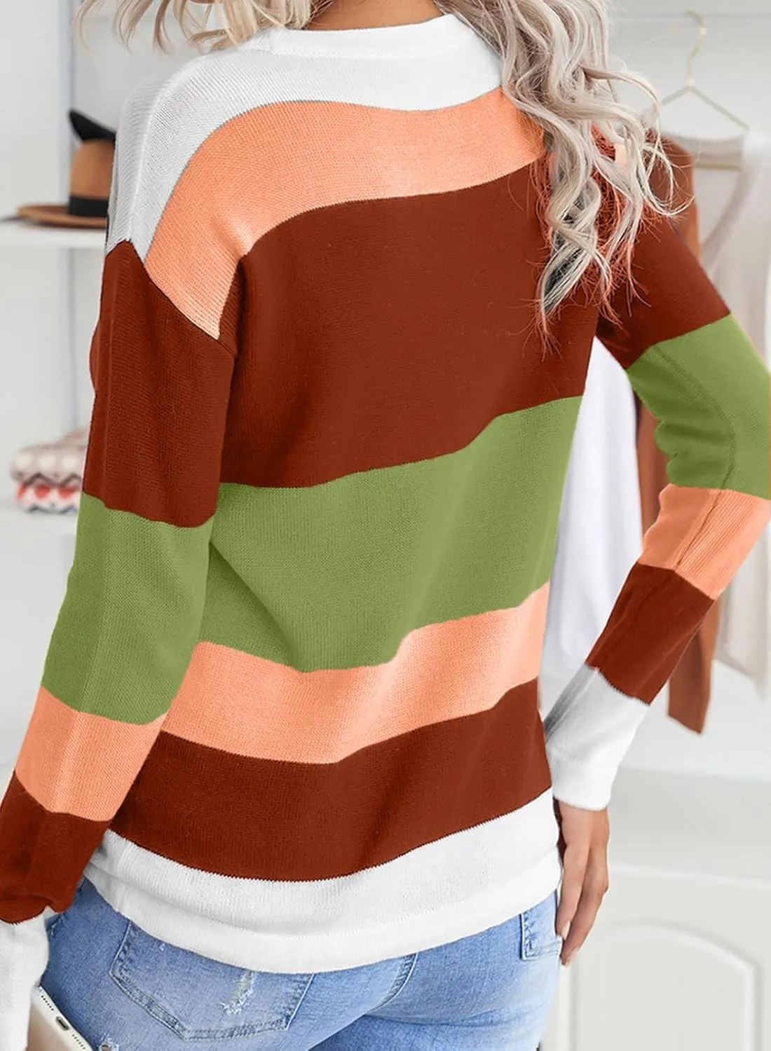 Dokotoo Fall Sweaters Round Neck Striped Cute Winter Pullover Sweaters for Women Trendy 2024 Drawstring