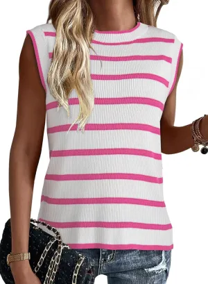 Dokotoo Tank Top for Women 2025 Striped Casual Crewneck Sleeveless Lightweight Sweater Vest Knit Summer Clothes