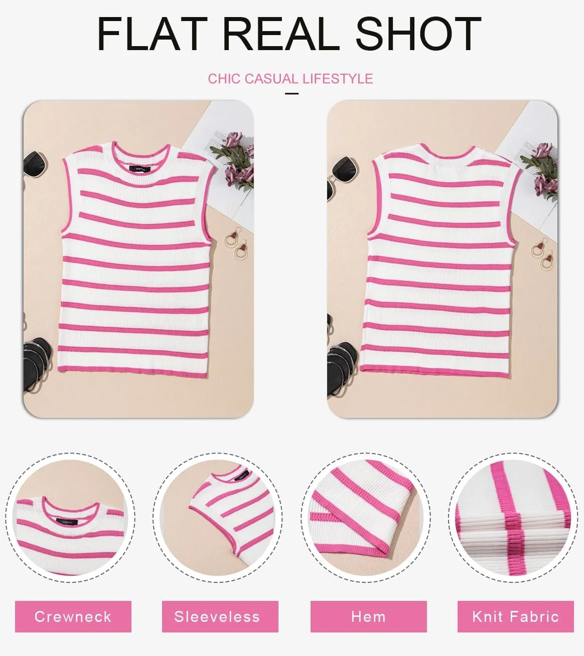 Dokotoo Tank Top for Women 2025 Striped Casual Crewneck Sleeveless Lightweight Sweater Vest Knit Summer Clothes