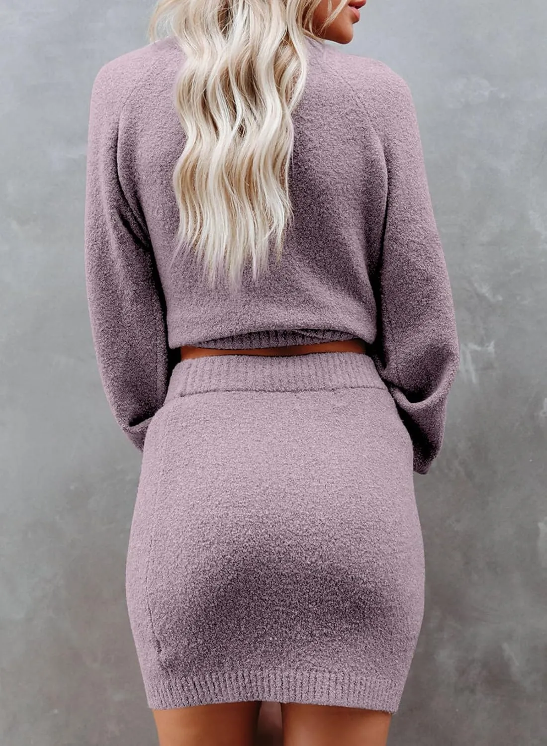 Dokotoo Women's 2 Piece Outfits Sweater Set Puff Long Sleeve Knit Cropped Top and Bodycon Skirt Dress